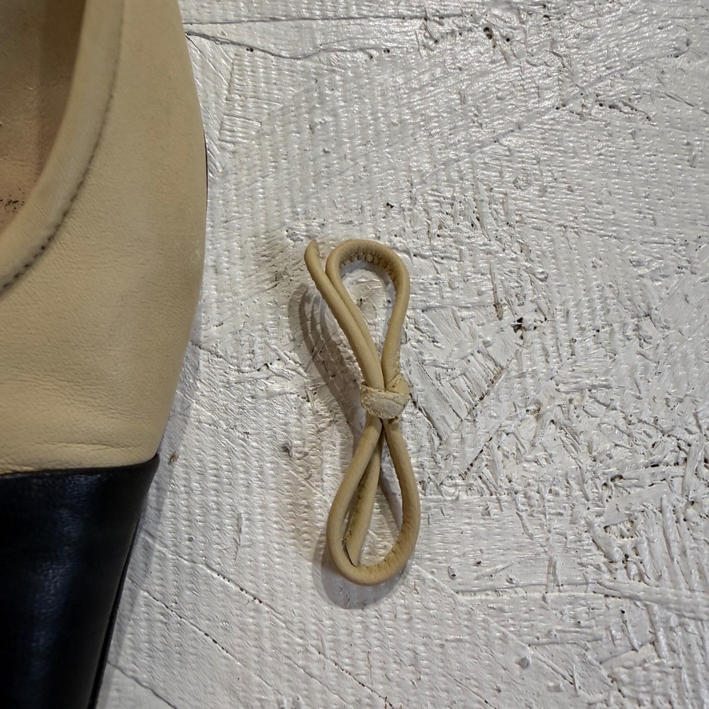 Vintage Delman Leather Mule Heels 6.5M Beige Black Square Toe Bow READ - Picture 4 of 10